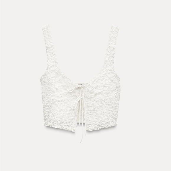 Zara Tops - Zara Textured Lace Up Top in Oyster White